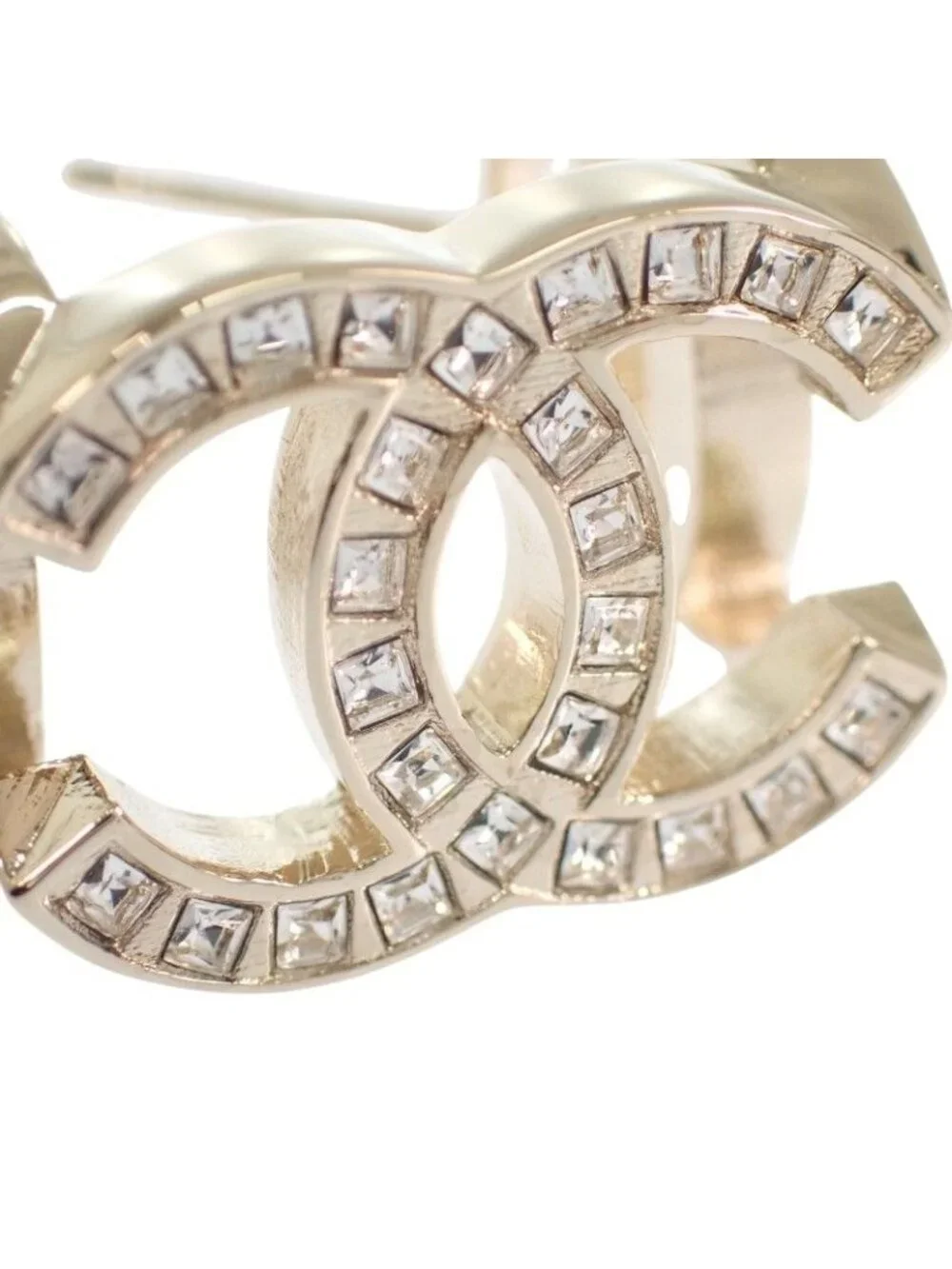 Chanel Triple CC Logo Hoop Earrings Metal Crystal with Gold